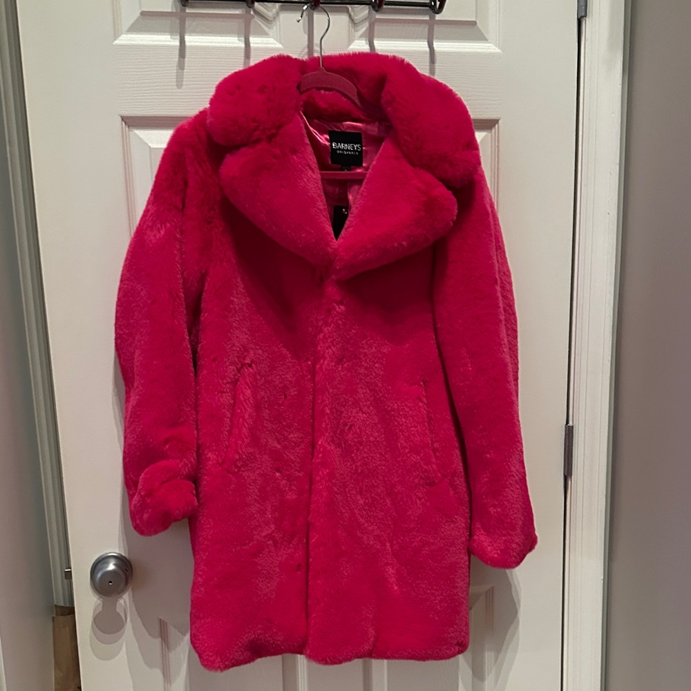 Barneys Originals Super Plush Vibrant Hot Pink Faux Fur Teddy Jacket